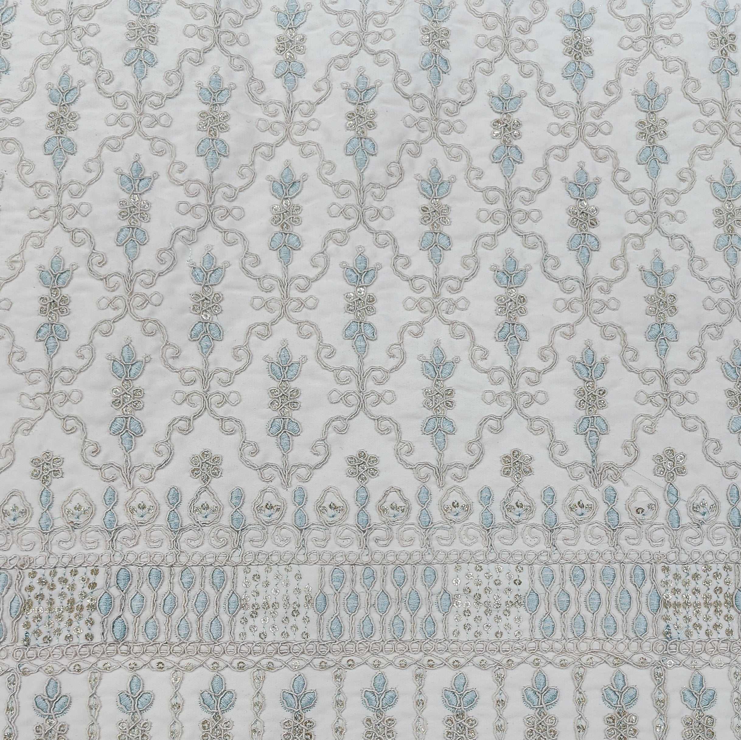 Kurta Fabric ManTire Designer Silk Lucknowi Chikankari Embroidery Colour Firozi N Off White